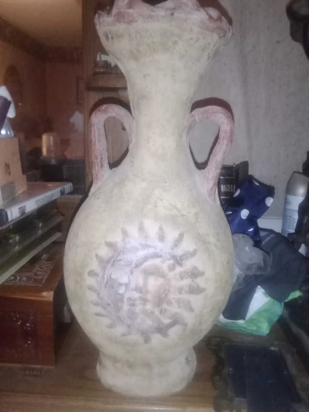 COOGI Cream Beige Sun Face Decorative Vase with Sculpted Handles